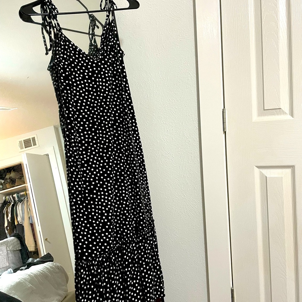 Mod Cloth Polka Dot Midi Dress with Tie Straps